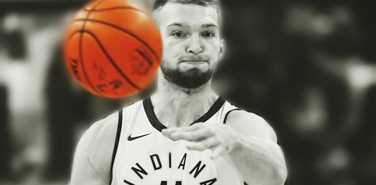 Domantas Sabonis passes the ball (edited version of photo by Michael Hickey/Getty Images)
