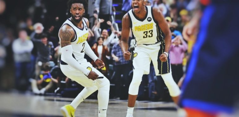 Wesley Matthews and Myles Turner of the Indiana Pacers